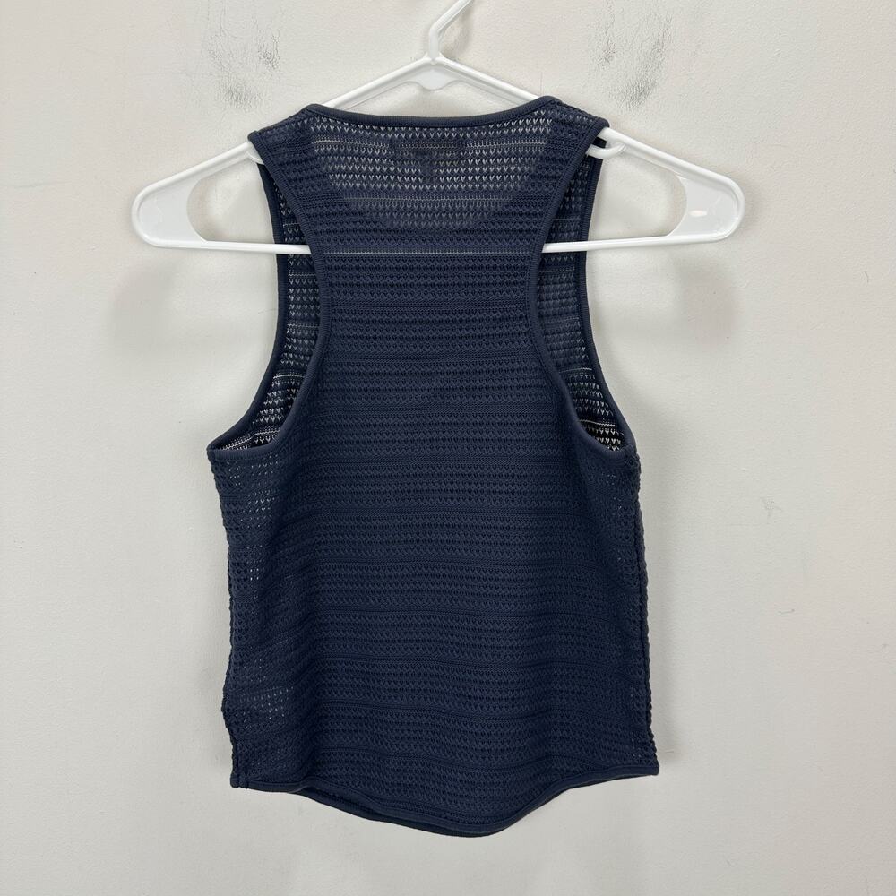 Madewell Crochet Knit Cutaway Tank Cropped Cotton Blend Ink Blue XS NWT - Picture 7 of 9